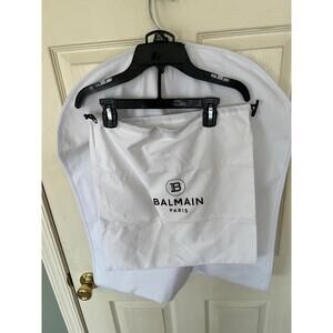 SET OF 2 Balmain White Canvas Garment Bag Dust Cover 50x24+Shoe Drawstring bag